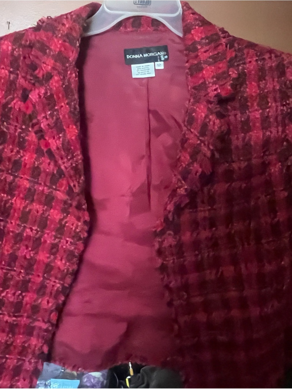 Donna Morgan Red & Black Tweed Blazer